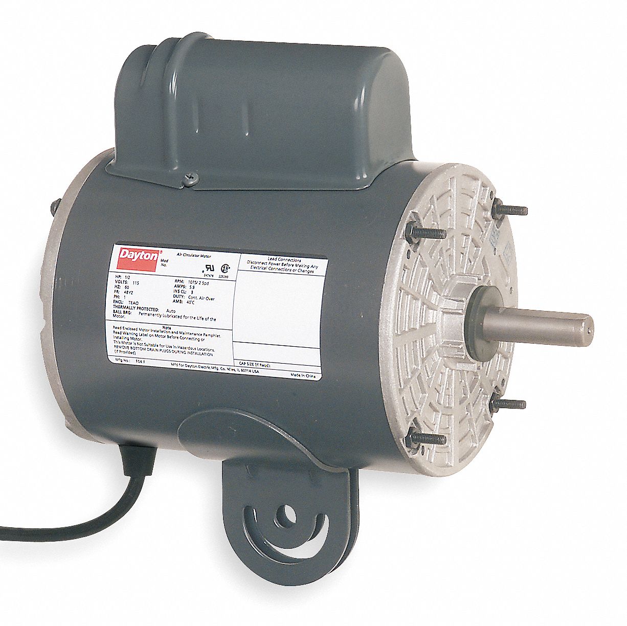1/2 HP Yoke Mount Fan Motor, 1075 Nameplate RPM,115 Voltage, Frame 48YZ