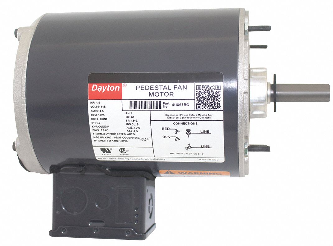 DAYTON Pedestal Fan Motor, 1/4 HP, SplitPhase, Nameplate RPM 1,725, No