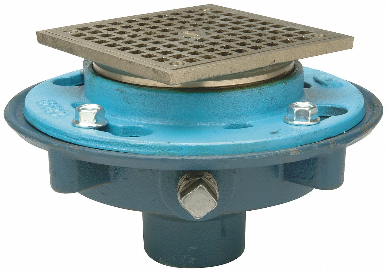 ZURN Floor Drain, 6 In Square Strainer, 2In Dia 4WDP3FDB1NH2C1S6