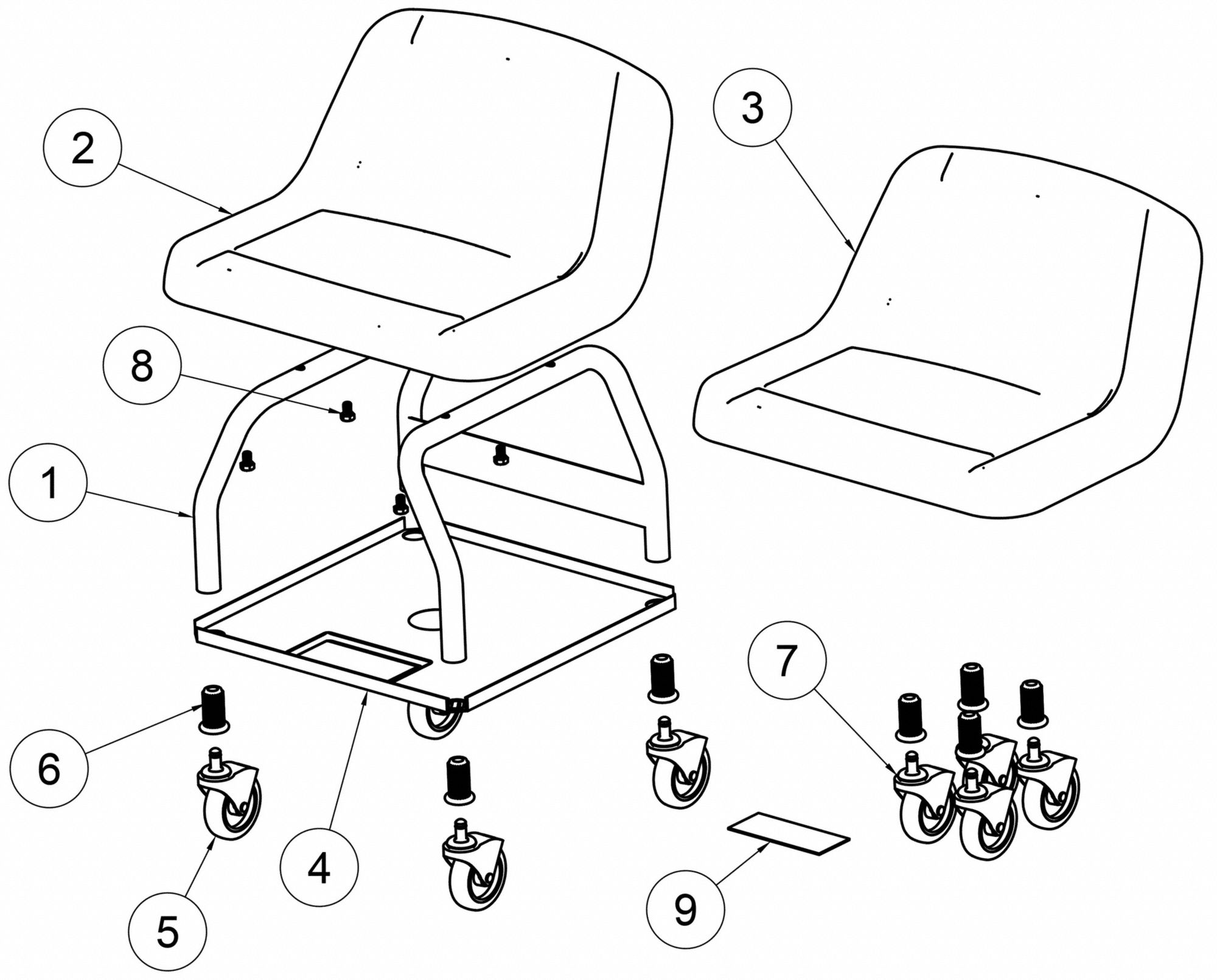 WHITESIDE Mechanic Seat HeavyDuty, Fixed, 480 lb Max Load Capacity