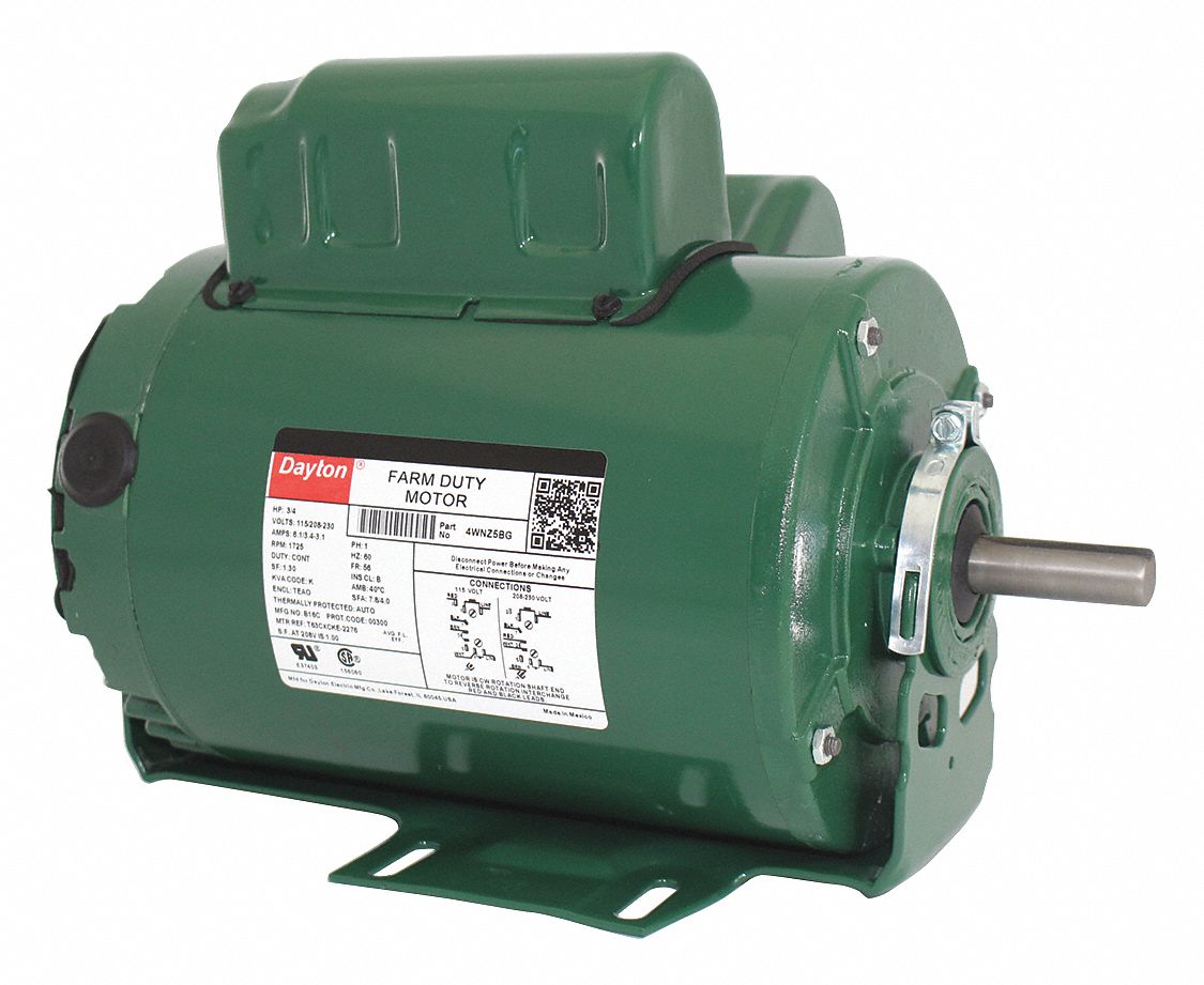 DAYTON Agricultural Fan Motor, 3/4 HP, CapacitorStart/Run, Nameplate