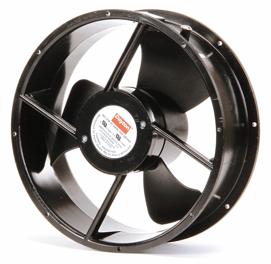DAYTON Standard Round Axial Fan, 31/2" Depth, 115VAC, Terminals