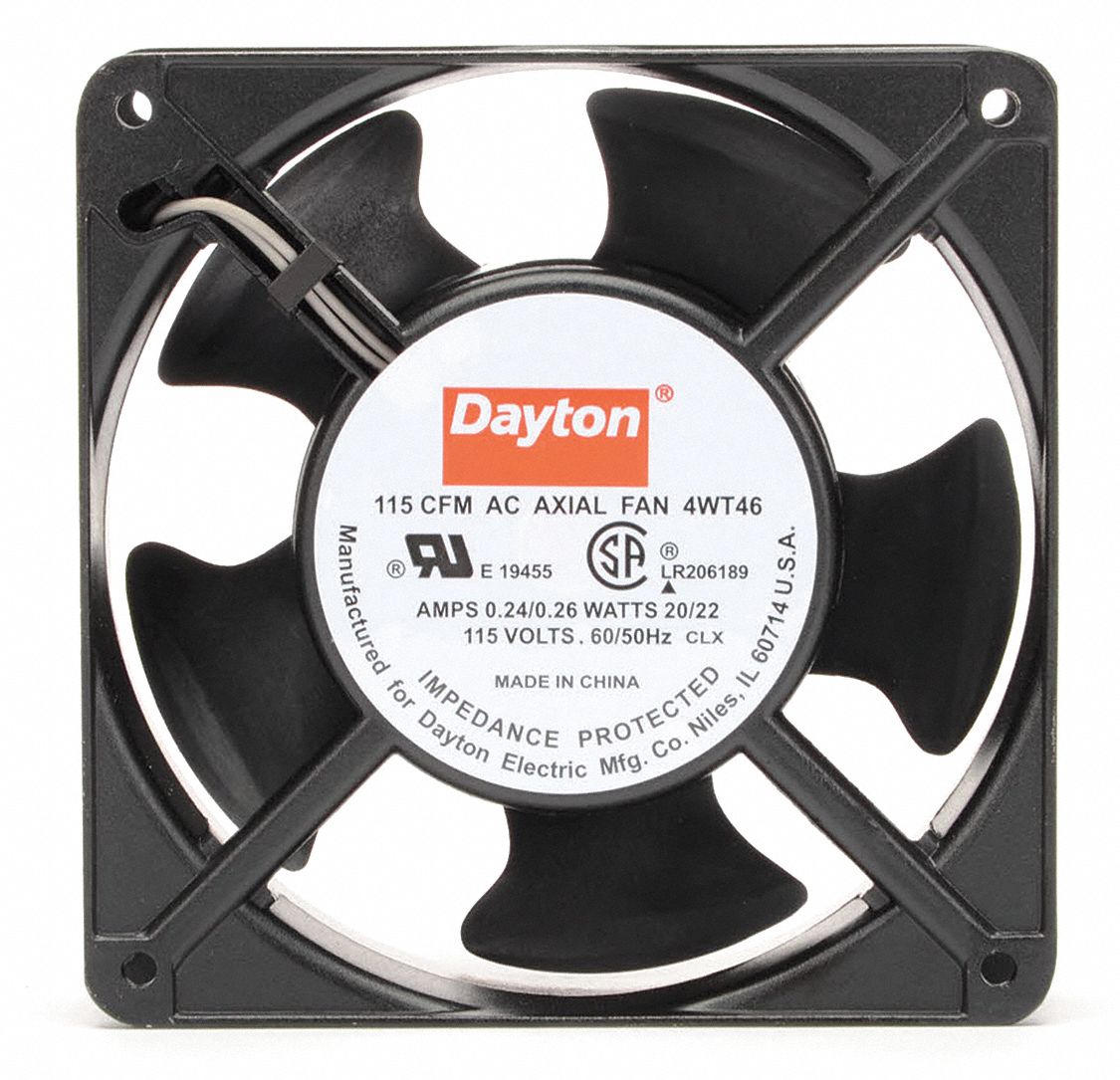 DAYTON, 4 11/16 in Ht, 1 1/2 in Dp, Standard Square Axial Fan 4WT46