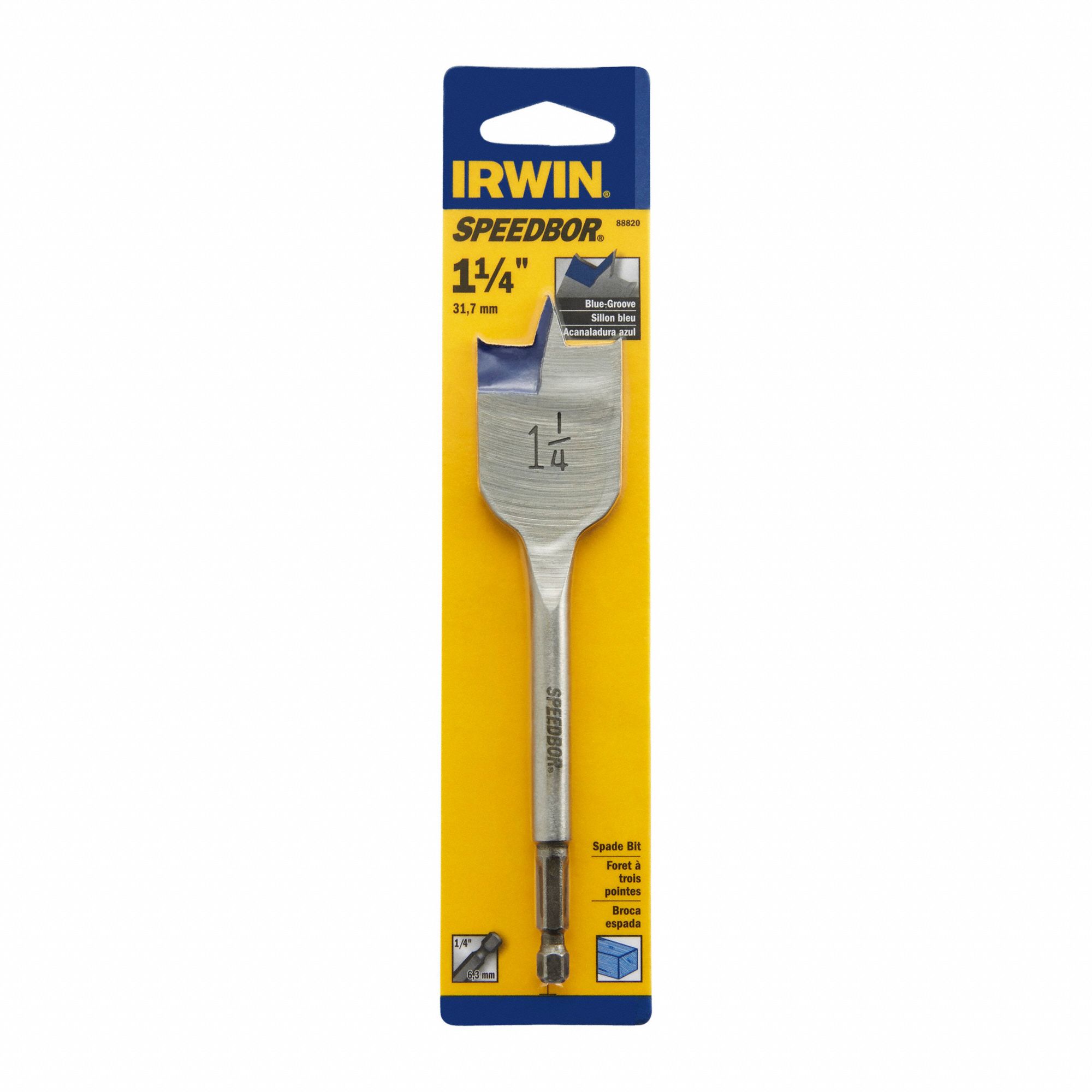 IRWIN Spade Drill Bit 1 1/4 in Drill Bit Size, 1/4 in Shank Dia, 6 in