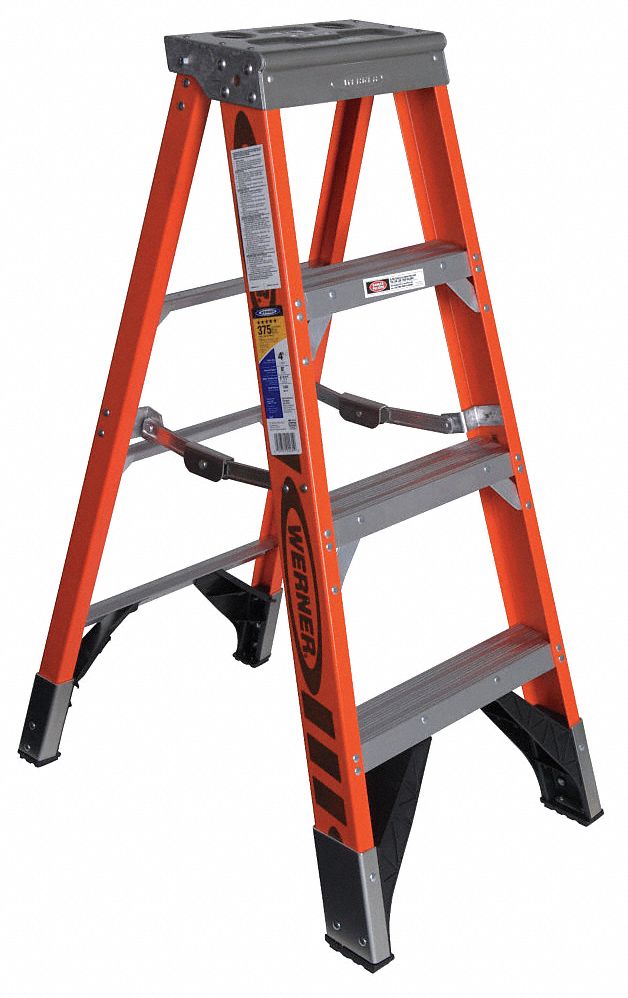 WERNER, 4 ft Ladder Size, Fiberglass, Stepladder 4XN717404 Grainger