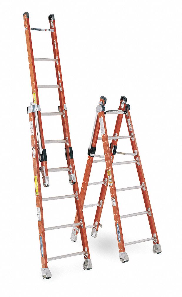WERNER 8 ft Fiberglass Multipurpose Ladder, 375 lb Load Capacity, 40.5