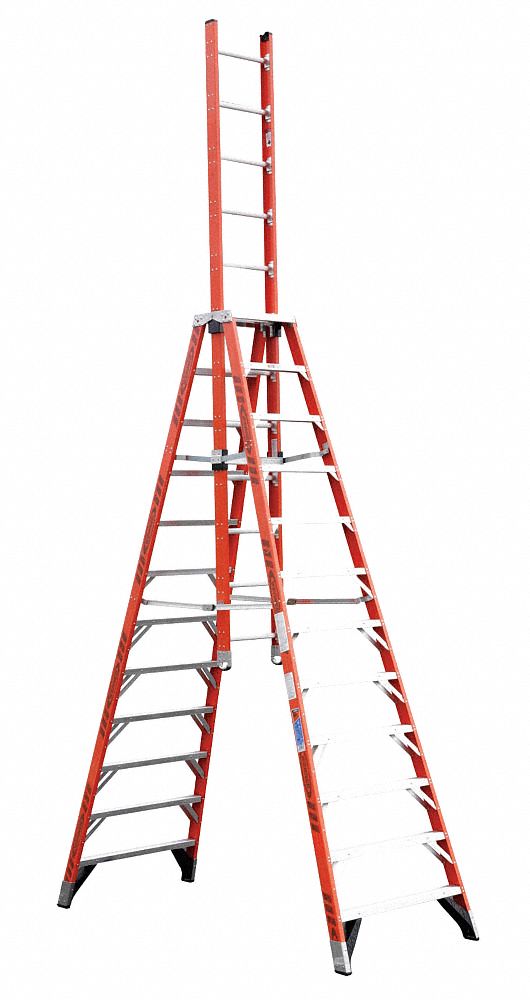 WERNER, 12 ft Ladder Ht, 11 Steps, Trestle Extension Ladder 4XP07