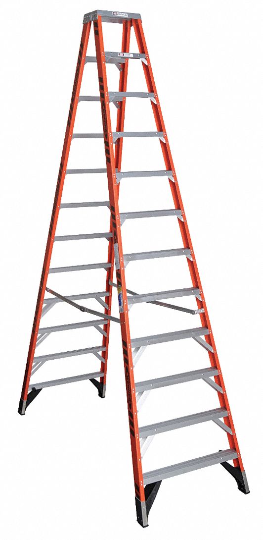 WERNER, 12 ft Ladder Size, Fiberglass, Twin Stepladder 4XP52T7412