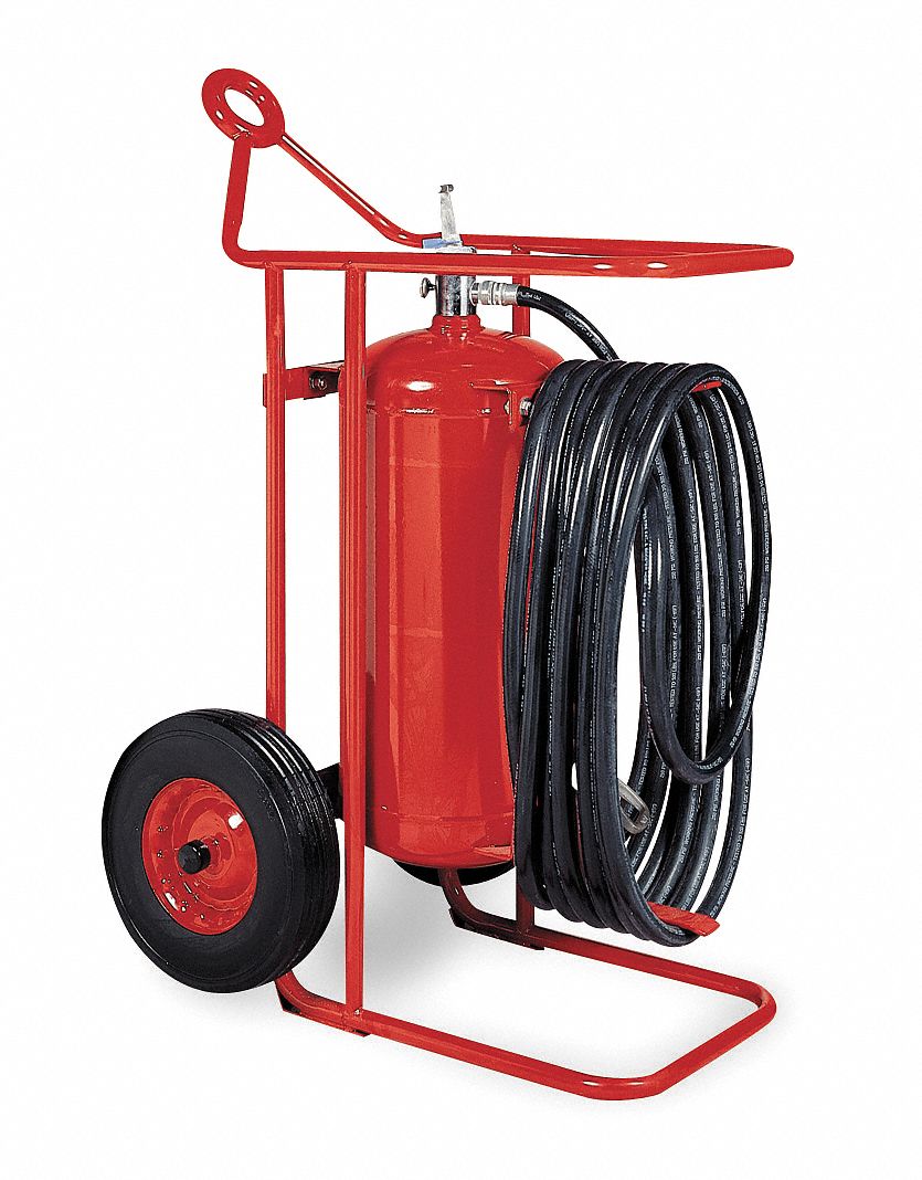 Dry Chemical, ABC Class Wheeled Fire Extinguisher with 150 lb Capacity and 45 sec Discharge Time