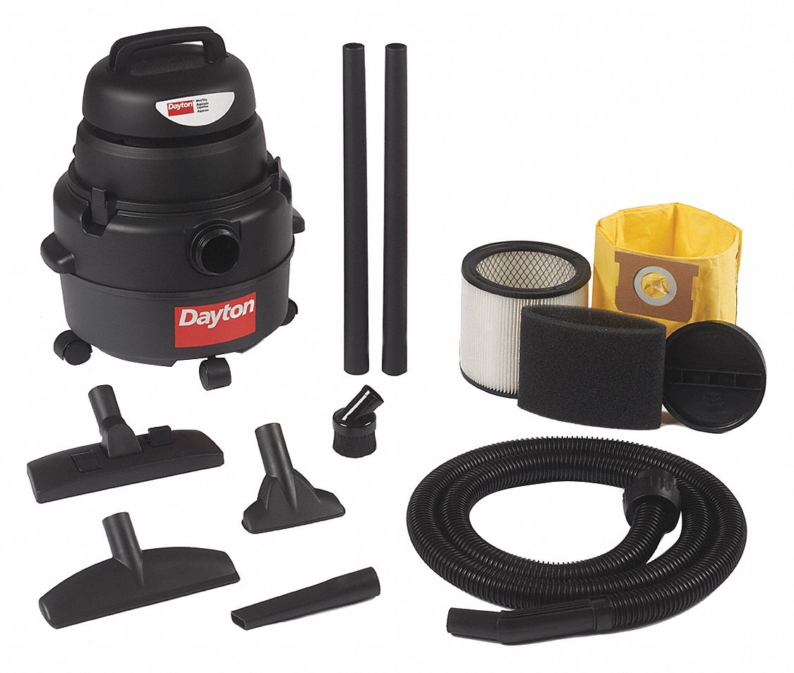 DAYTON Shop Vacuum, 6 gal Tank Size, 125 cfm, 1 1/4 in Vacuum Hose Dia