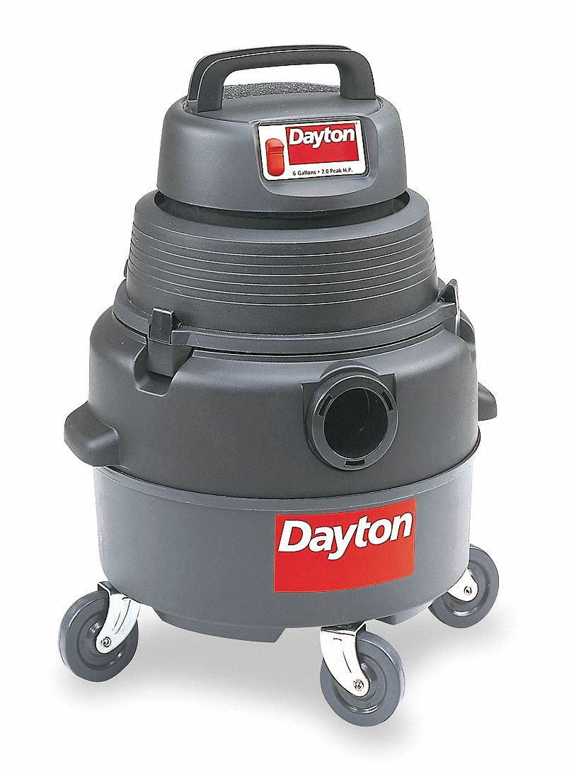 DAYTON Wet/Dry Vacuum, 6 gal., Polypropylene, HEPA, 1-1/4" Hose Dia