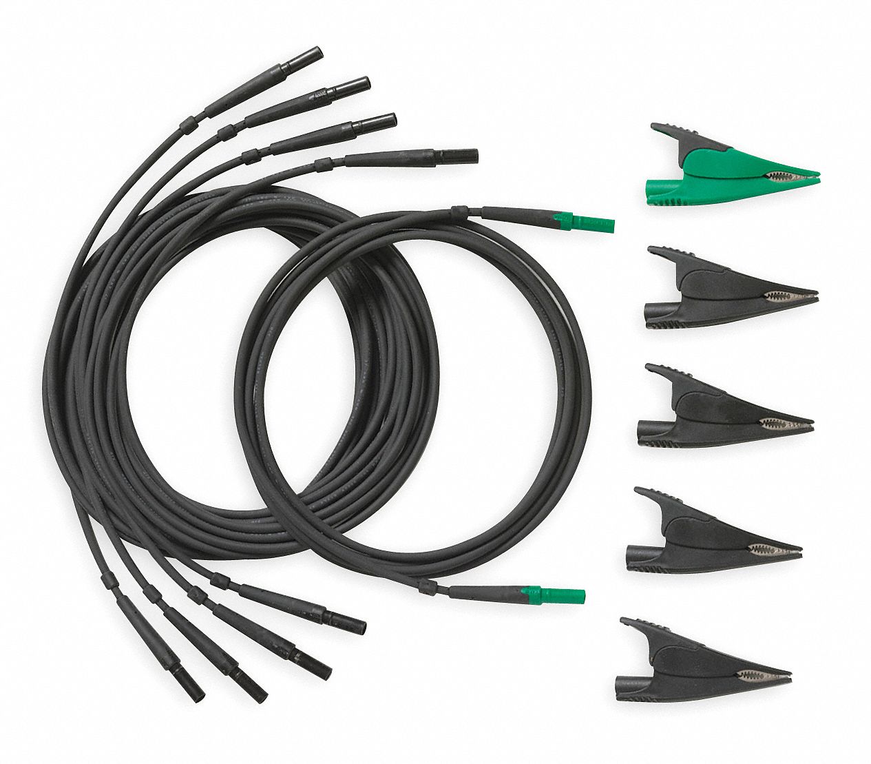 FLUKE, (5) Test Leads, (5) Alligator Clips, (4) Black, (1) Green, Mfr