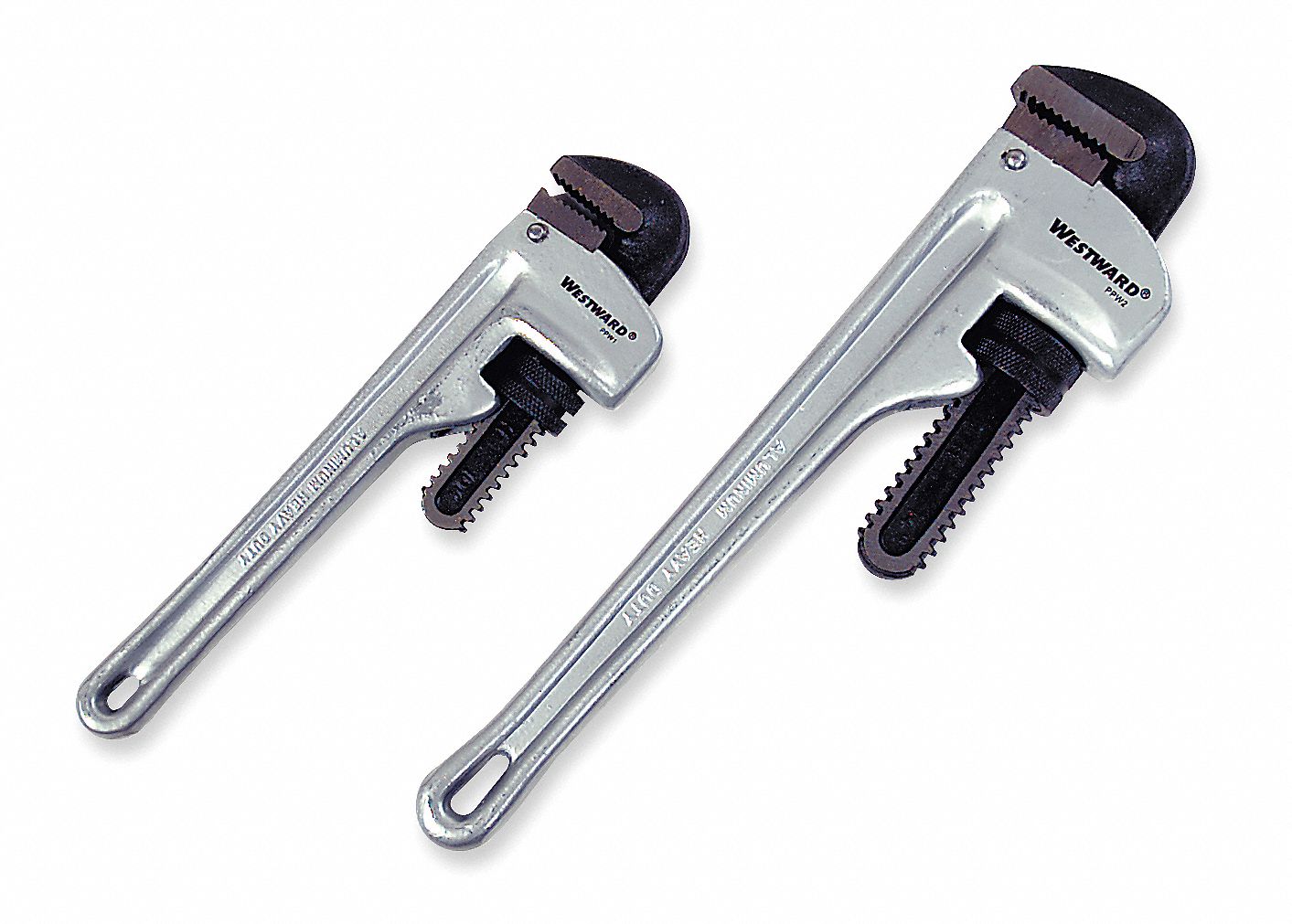WESTWARD Straight Pipe Wrench Set, 2PC, Aluminum, Natural, Jaw Capacity