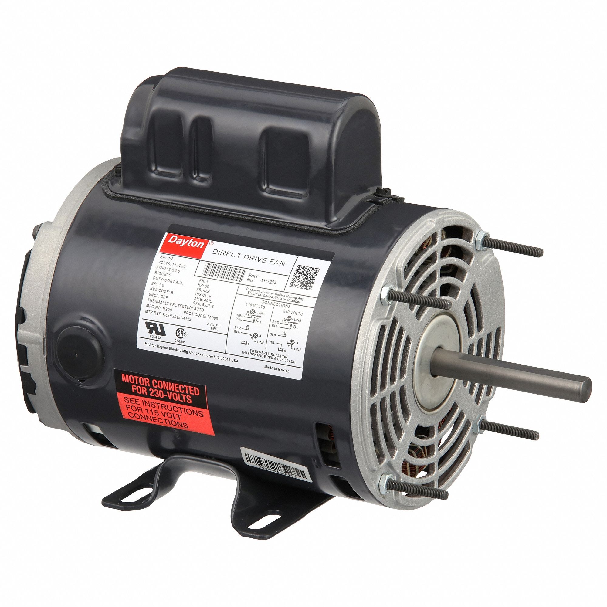 DAYTON, 1 Speed, Open Air-Over, Direct Drive Blower Motor - 4YU22|4YU22