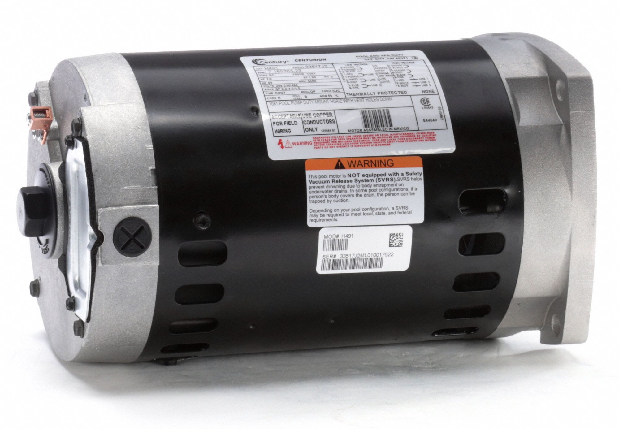 CENTURY Pool Pump Motor, 1/2 HP, 3-Phase, Nameplate RPM 3,450, 56Y