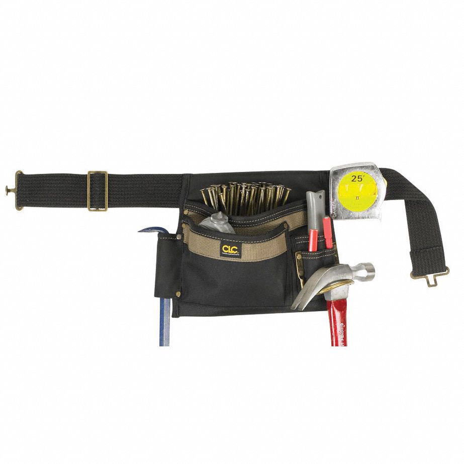 CLC Tool Belt Polyester, Carpentry, 5 Pockets, 29 in to 46 in Waist Size, Black 4ZB411245