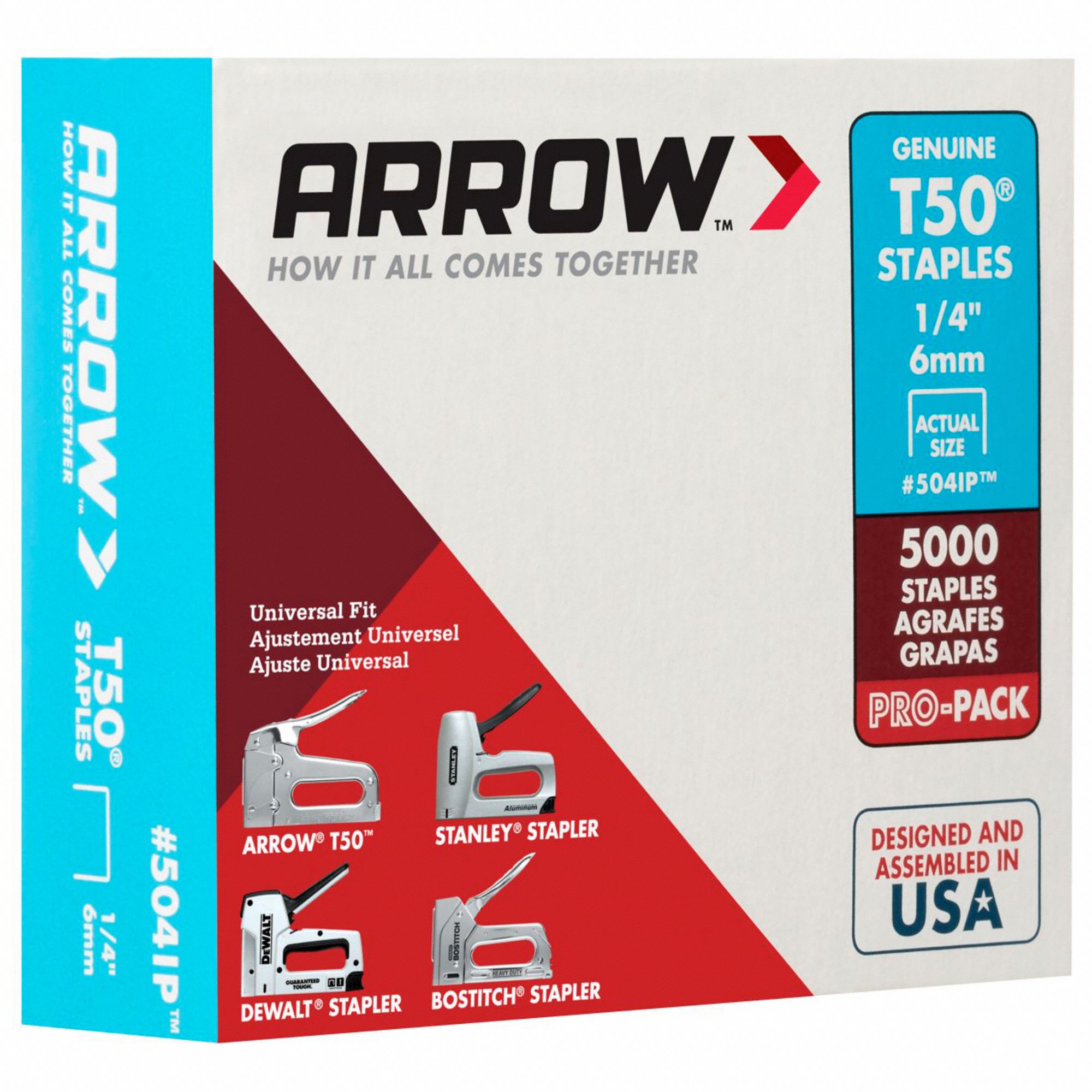 ARROW, T50 Heavy Duty, 3/8 in Crown Wd (In.), Flat Crown Staples