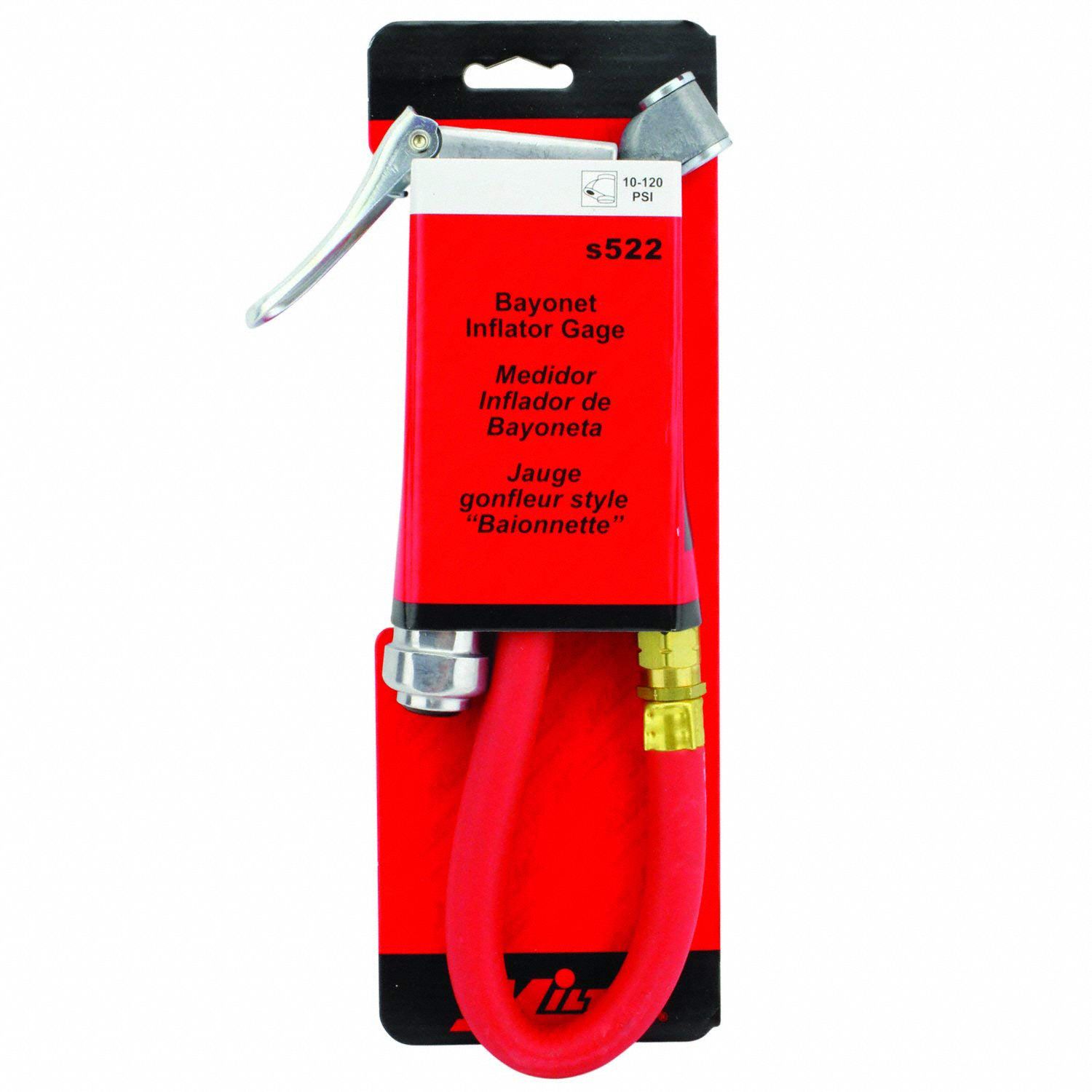 MILTON Dual Head Tire Inflator Gauge 10 to 120 psi, Aluminum, 12 in, 1/4" NPT Thread Size