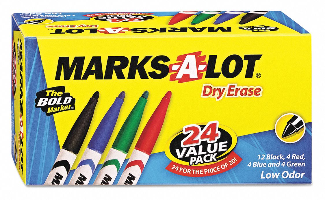 MARKSALOT, Pen Dry Erase Markers,Assorted,PK24 51WU3129860 Grainger