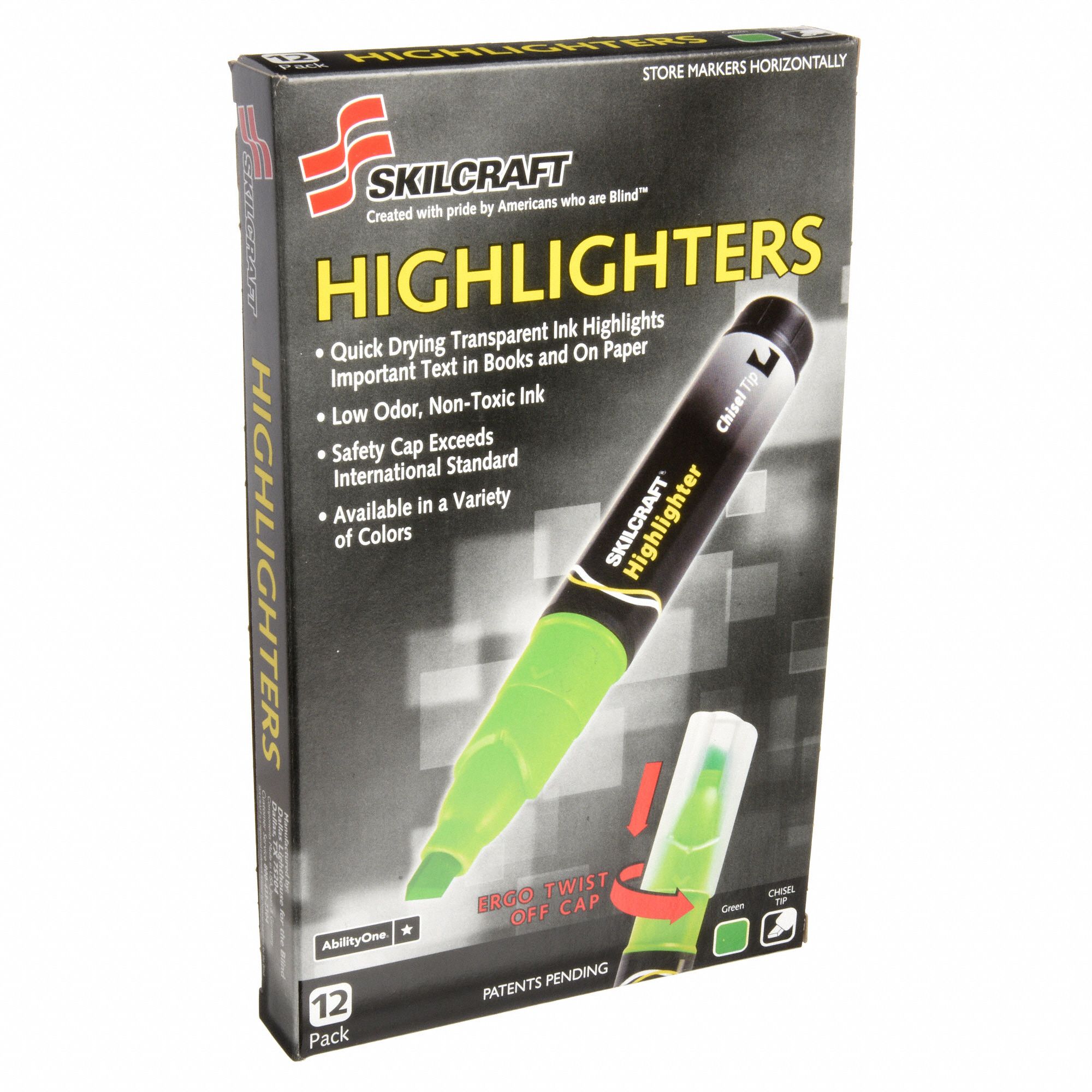 ABILITY ONE Highlighter, Marker Ink Color Green, Marker Tip Chisel