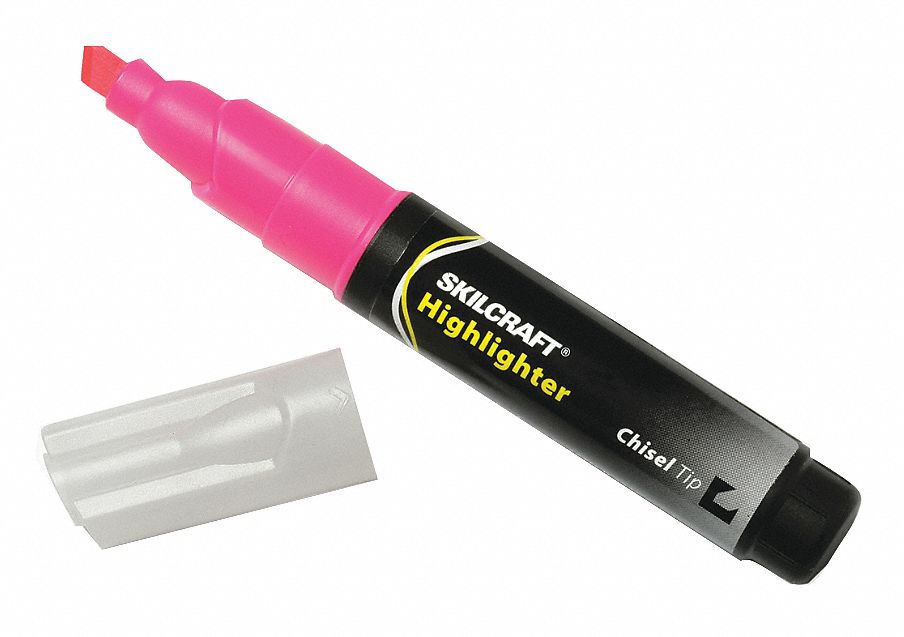 ABILITY ONE Highlighter, Marker Ink Color Pink, Marker Tip Chisel