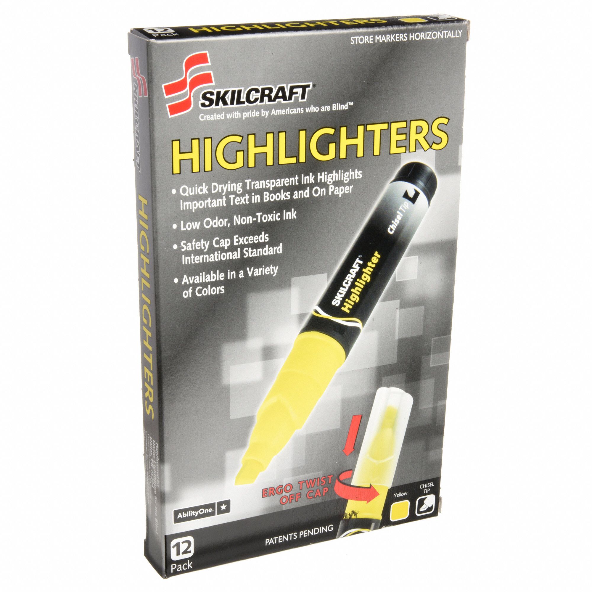 ABILITY ONE Highlighter, Marker Ink Color Yellow, Marker Tip Chisel