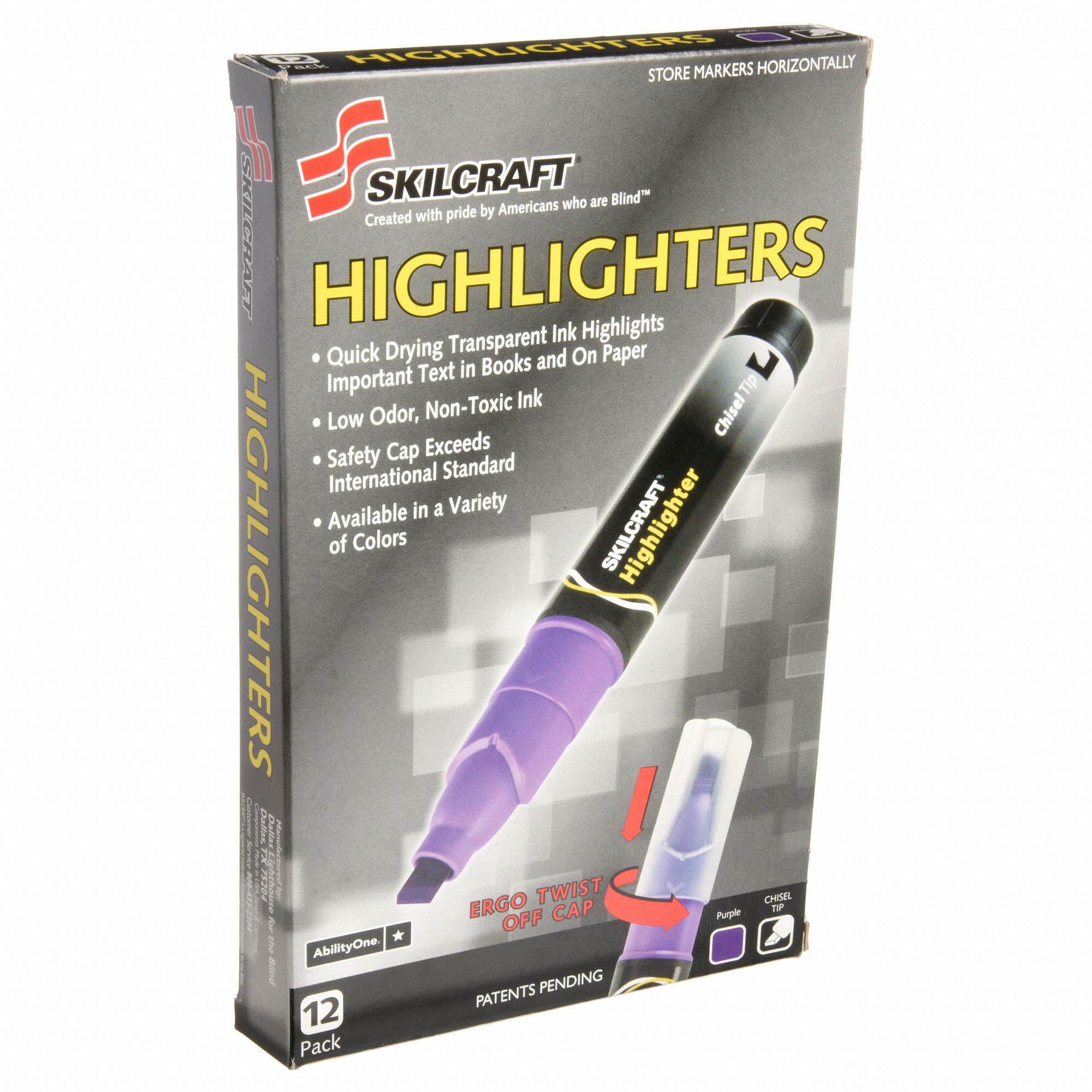 ABILITY ONE Highlighter, Marker Ink Color Purple, Marker Tip Chisel