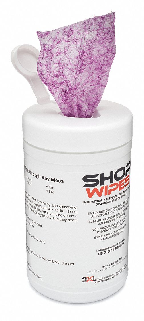 SHOP WIPES Premoistened Shop Wipes, Canister, 70 ct, Sheet Size 12 1/2