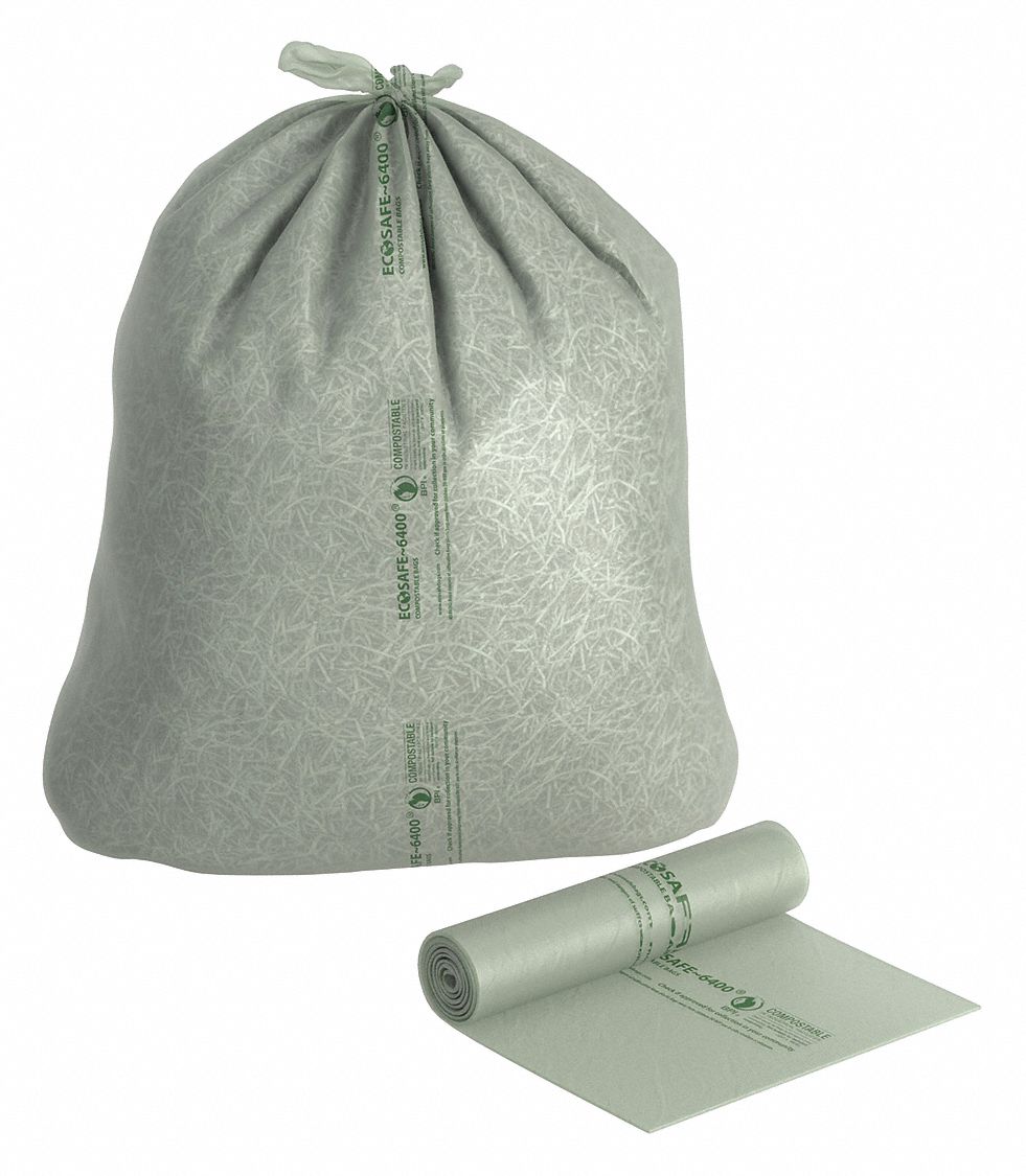 ECOSAFE6400, 55 gal Capacity, 42 in Wd, Compostable Trash Bags