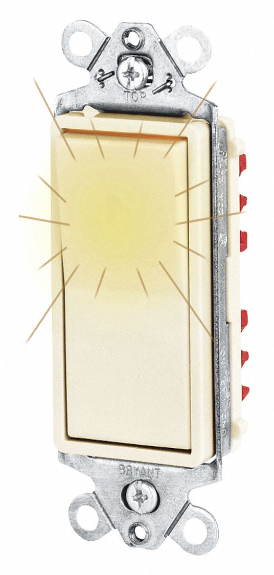 BRYANT Illuminated Wall Switch, 3Way, Maintained, Rocker 52HE93