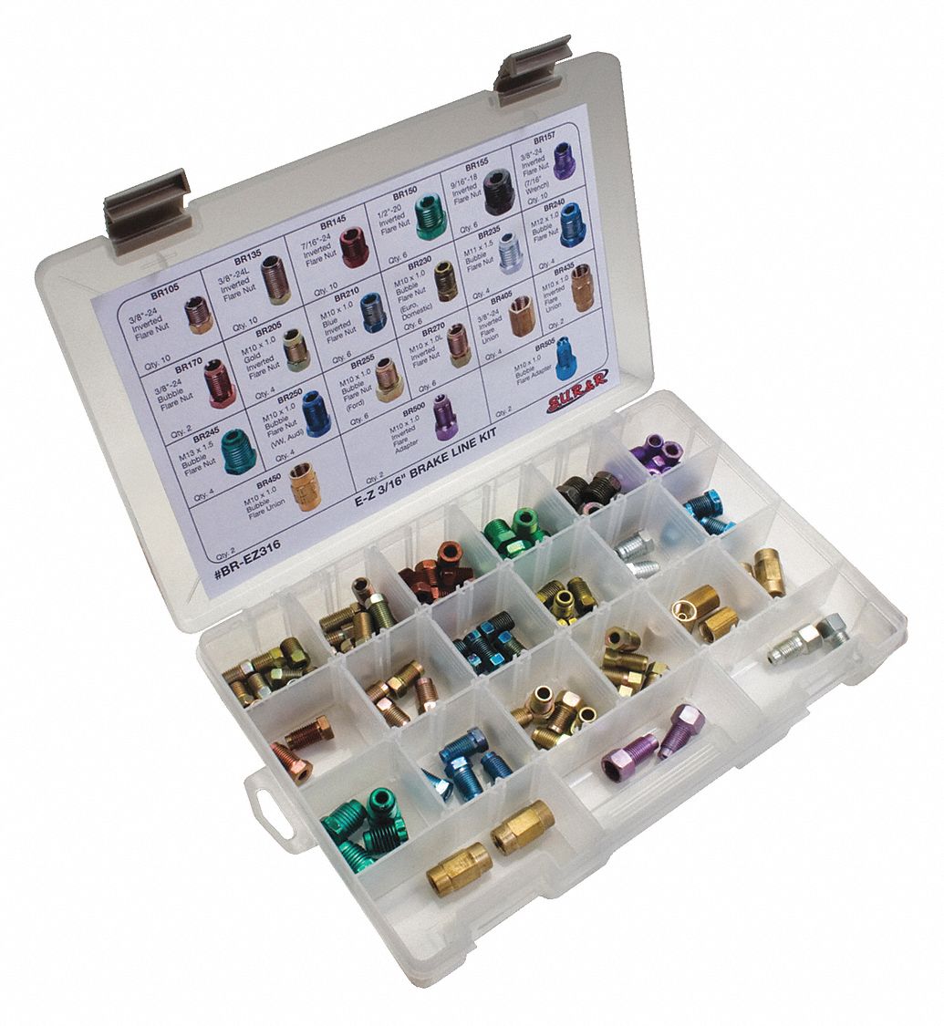 SUR&R, Assortment, 3/16 in OD Tube Size, Brake Line Fitting 52HH02