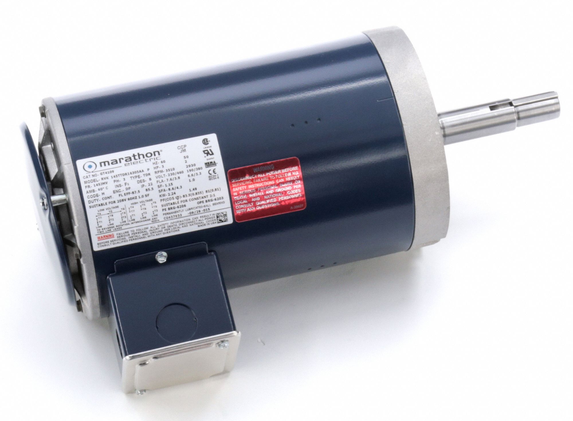 MARATHON MOTORS CloseCoupled Pump Motor, 3 HP, 3Phase, 6.5 in