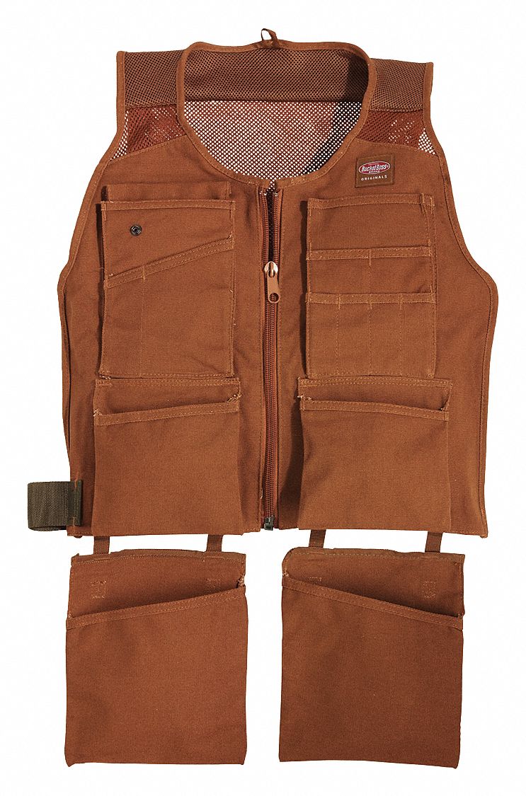 BUCKET BOSS Brown Apron, Canvas, L/XL Waist Size, Number of Pockets 14