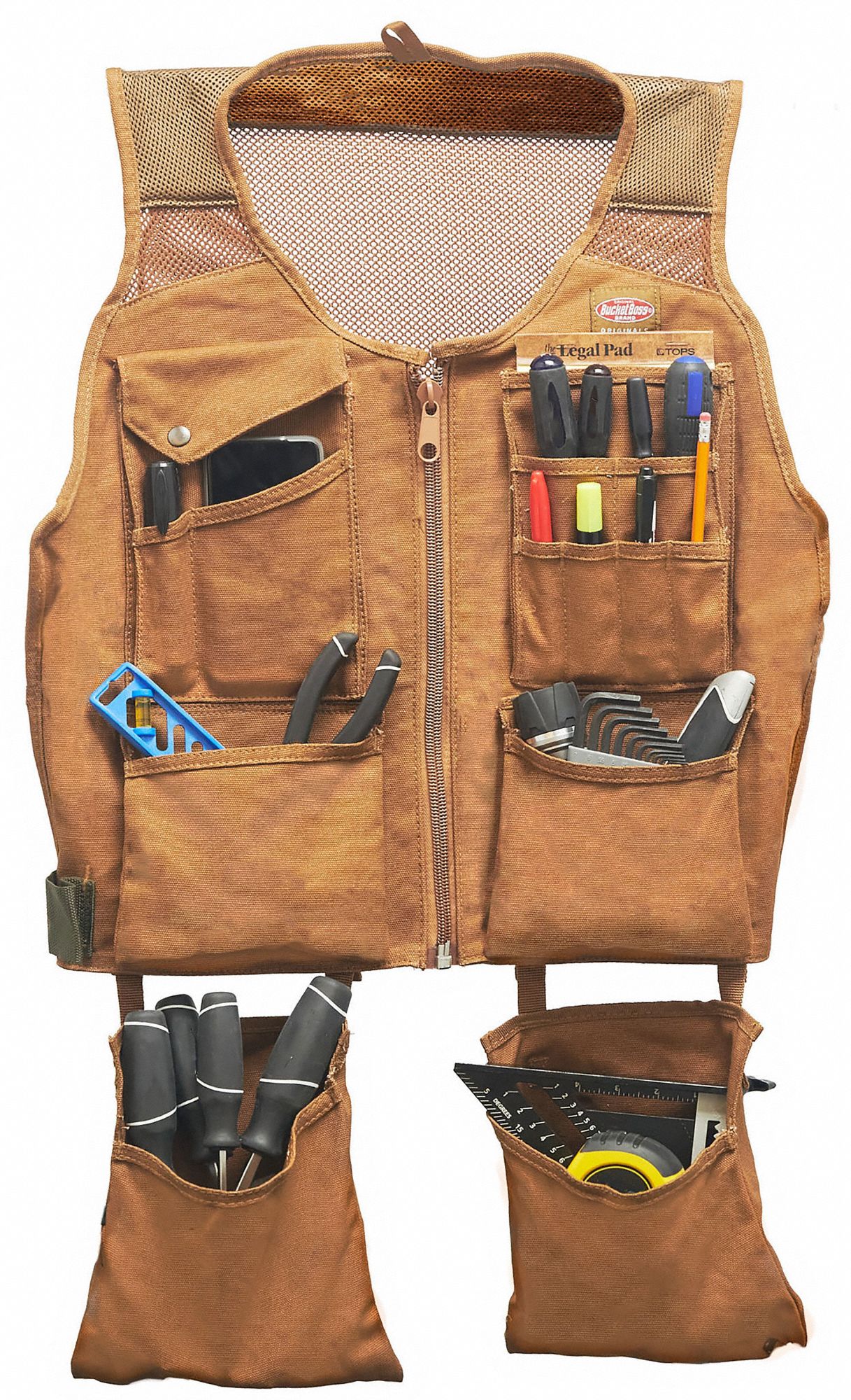 BUCKET BOSS Tool Apron Canvas, Gen Purpose, 14 Pockets, Padded, 38 in