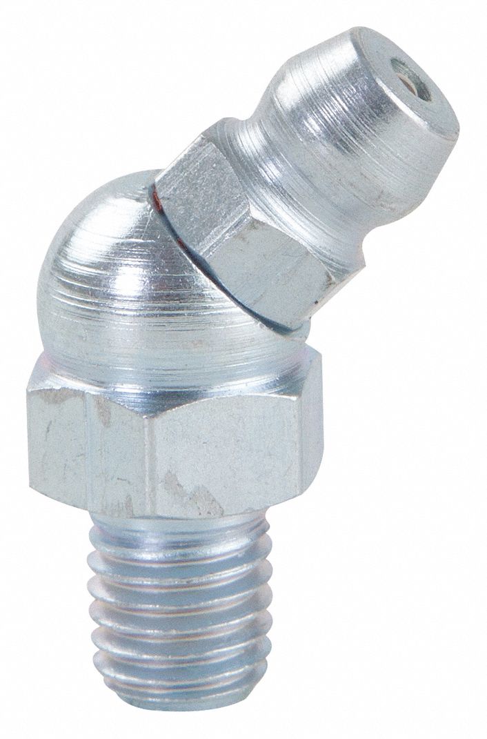 WESTWARD Standard Grease Fitting, 1/4"28 SAELT, 45.0 °, ZincPlated Steel, PK 10 52NZ62