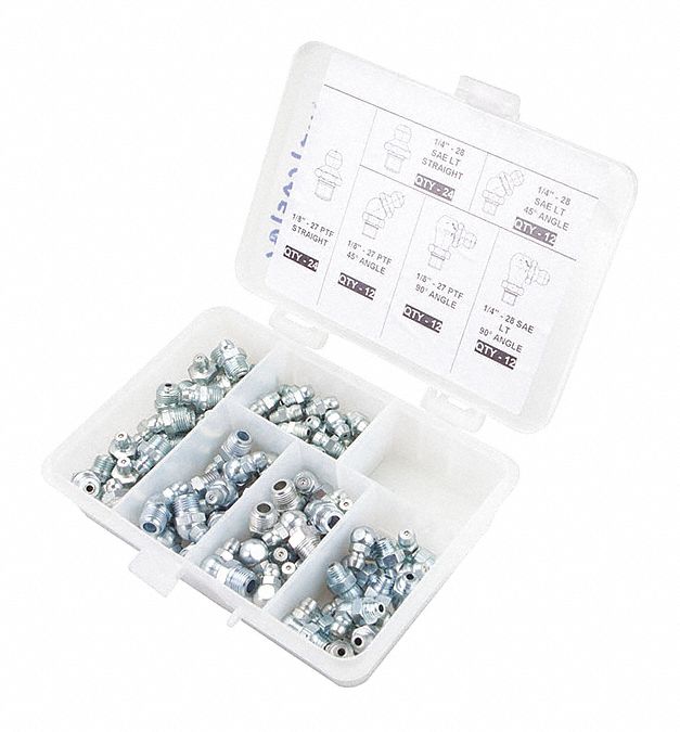 Std Fitting, 1/4"-28/1/8"-27 Thread Size, Grease Fitting Kit - 52PA12