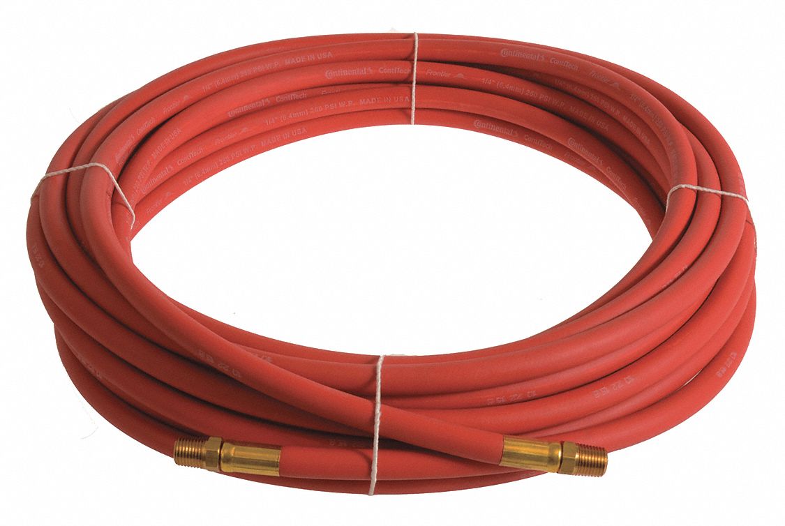 CONTINENTAL Air Hose 1/4 in Hose Inside Dia., Red, Brass 1/4 in MNPT x