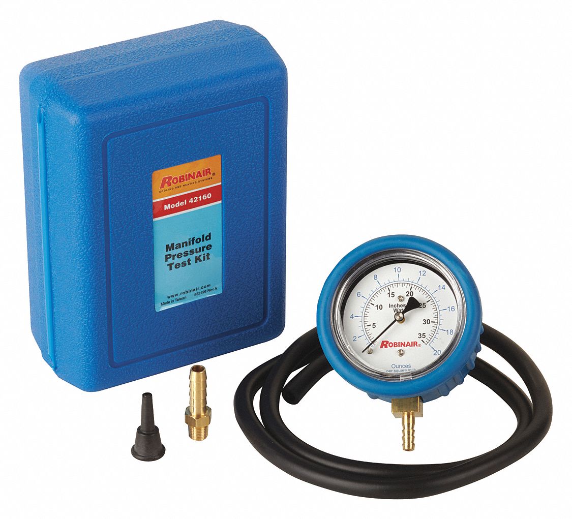 ROBINAIR Pressure Gauge Gas Line Pressure Test Kit, 0 to 35 in wc, 1/2
