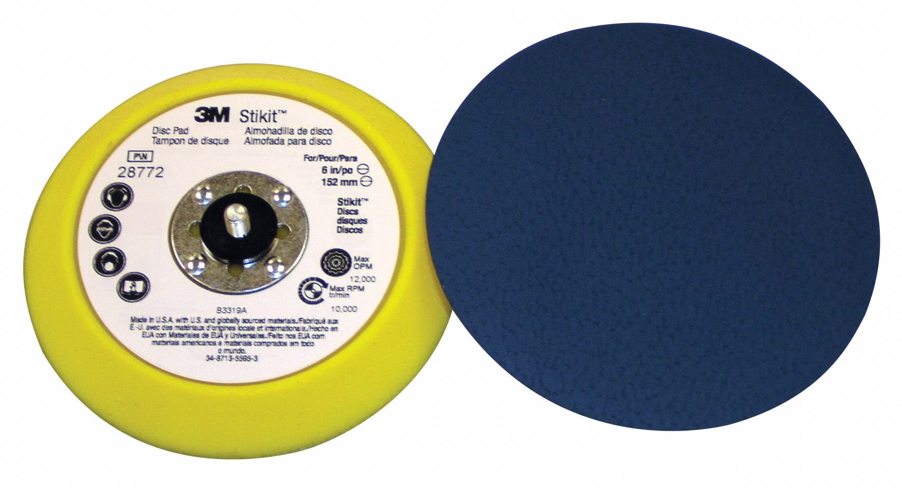 3M 5 in Adhesive/PSA Disc Backup Pad Adhesive/PSA Back Mount, 7,500 RPM
