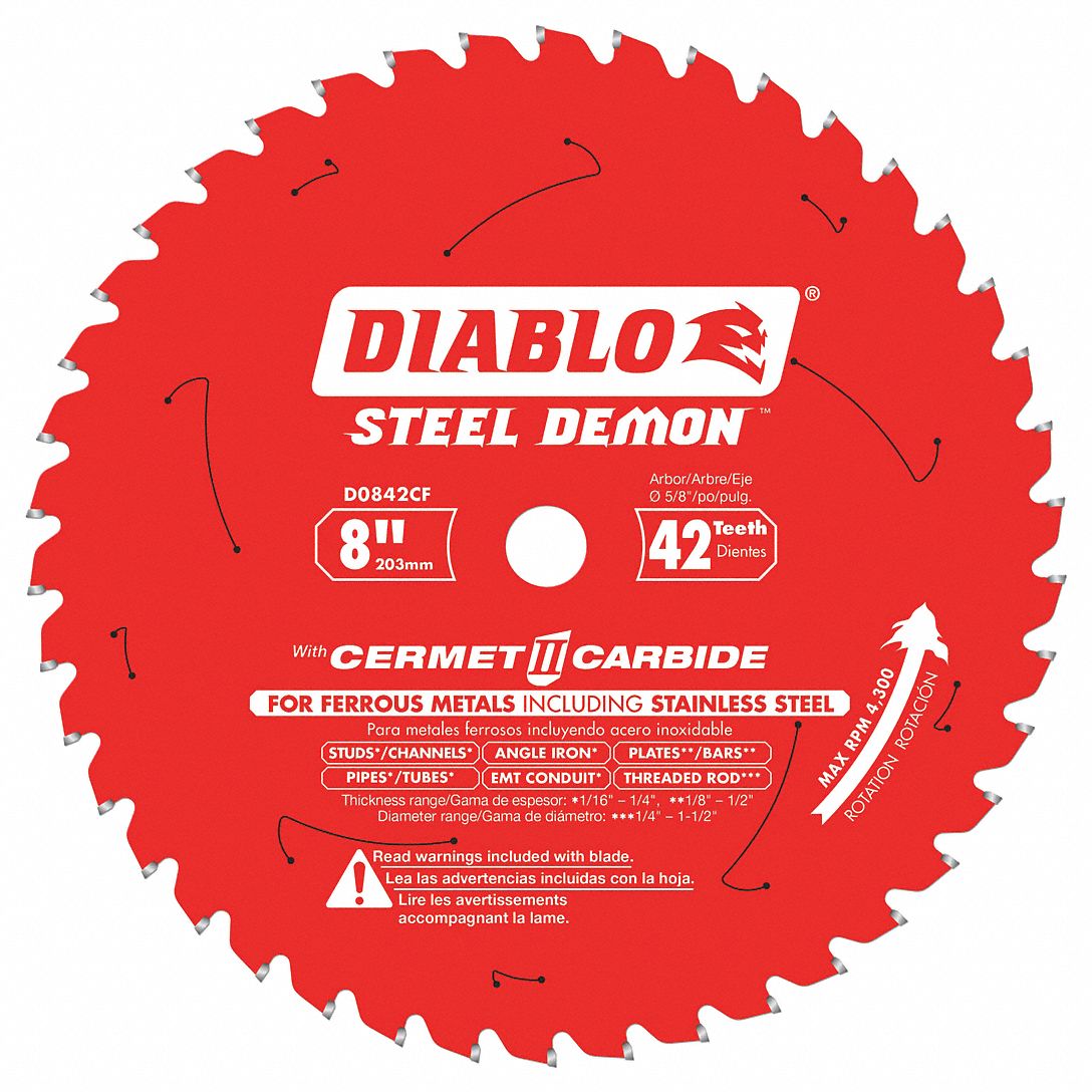 DIABLO Circular Saw Blade, Ferrous Metals, Stainless Steel, Steel Materials Cut, 8 in Blade Dia