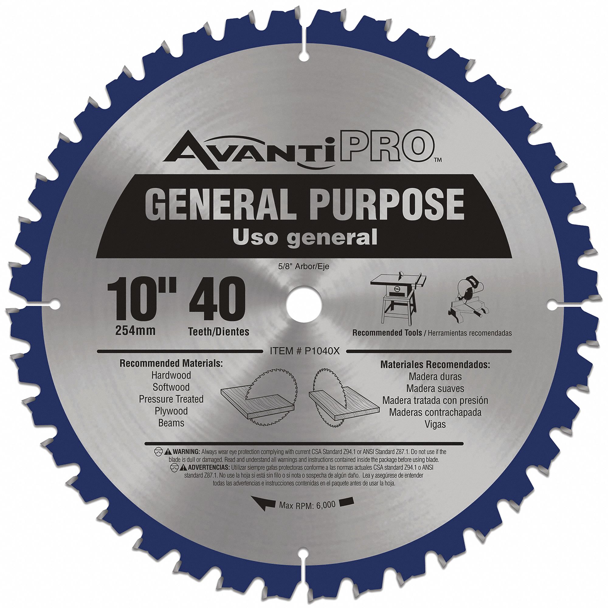 AVANTI, 10 in Blade Dia., 40 Teeth, Circular Saw Blade 52XF87P1040X Grainger