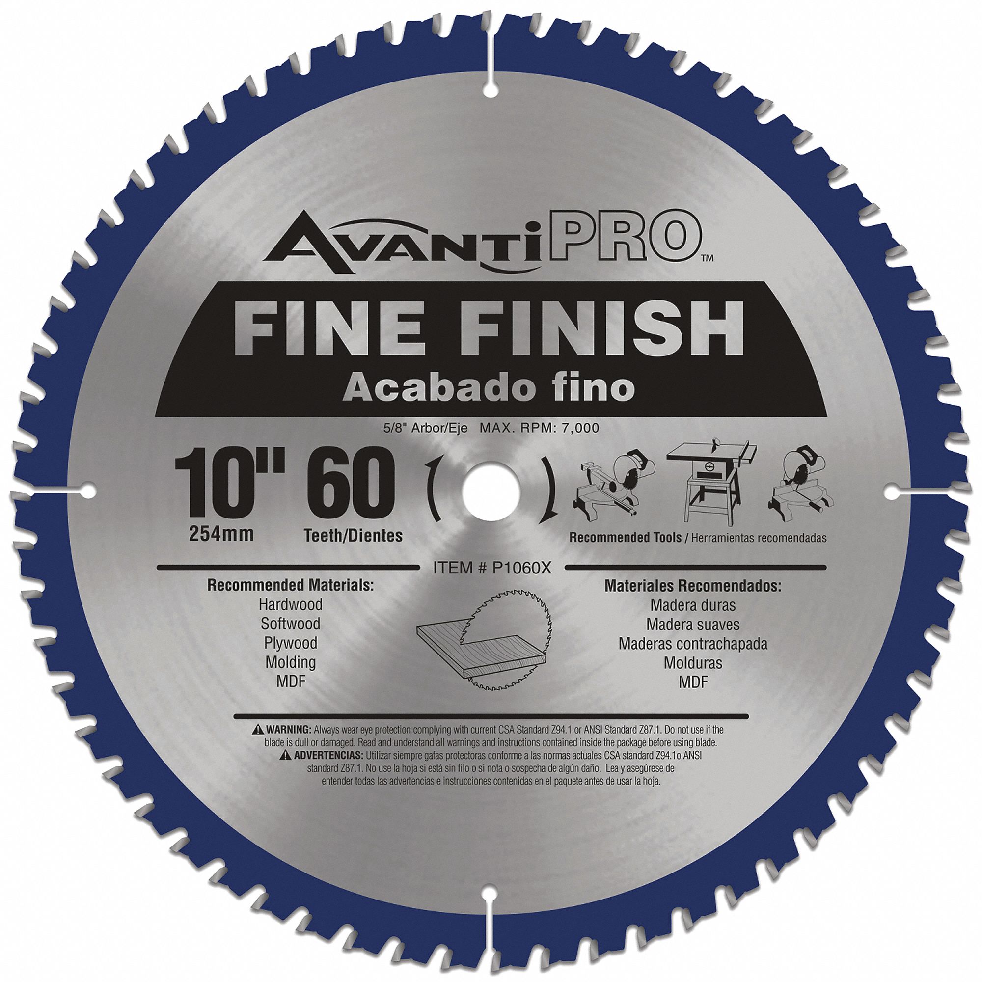 AVANTI Circular Saw Blade, Wood Materials Cut, 10 in Blade Dia., 5/8 in