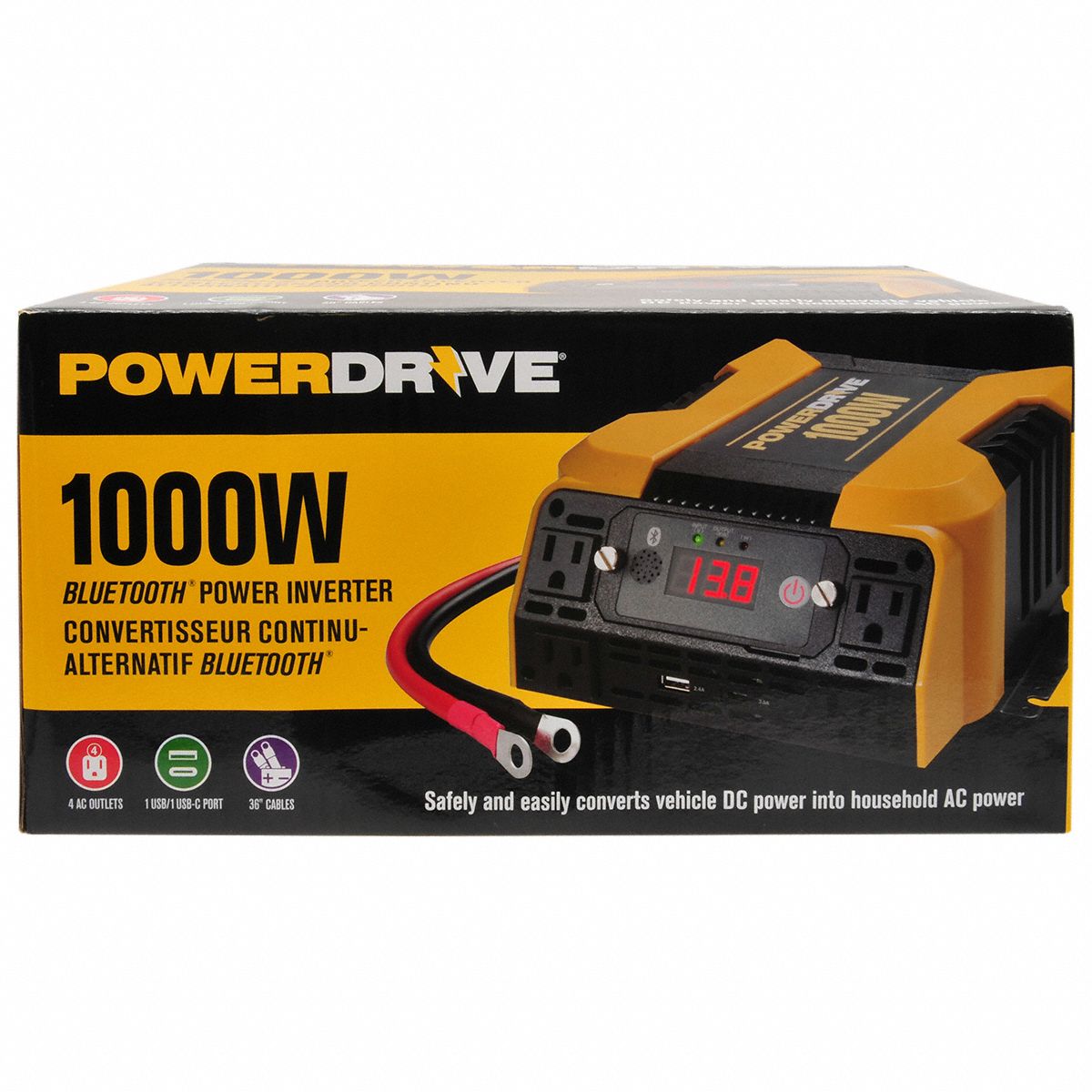 POWER DRIVE Inverter, 115VAC, 12.8VDC, 1000W 52YF64PD1000 Grainger