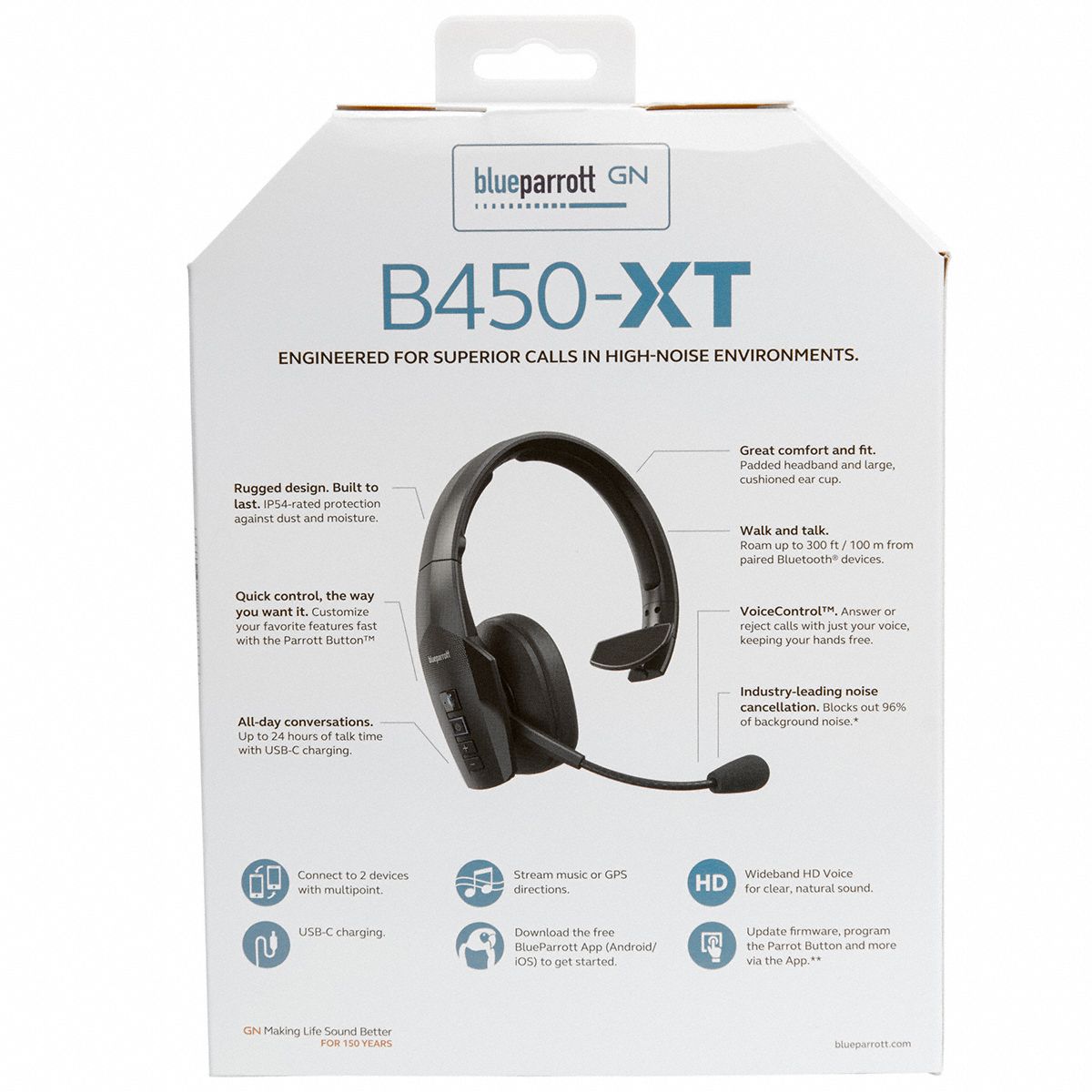 BLUEPARROTT Wireless Headset: 300 ft Range, 24 min Talk Time - 52YF83