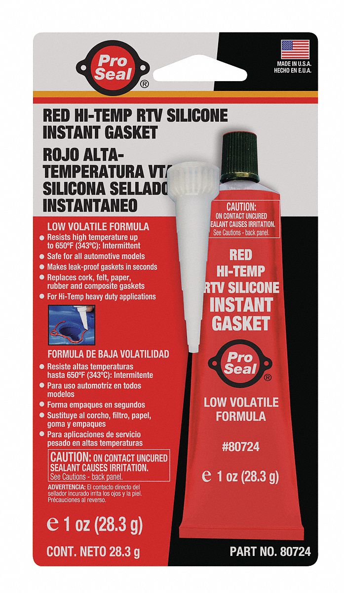 PRO SEAL, Red, Red, RTV Silicone Sealant 52ZV6680724 Grainger