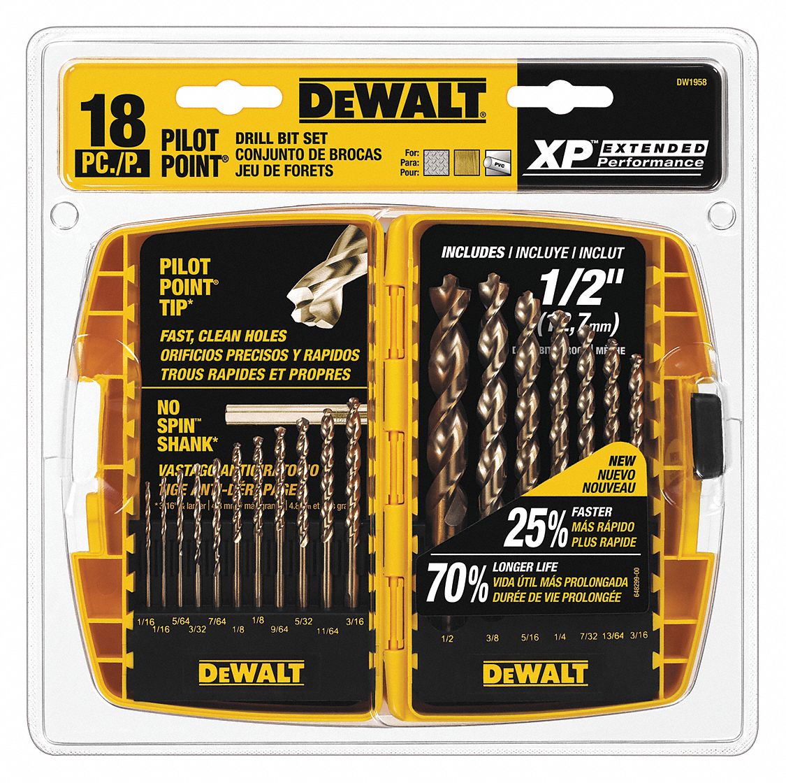 DEWALT Jobber Length Drill Set, Number of Drill Bits 18, 135 °, Pilot