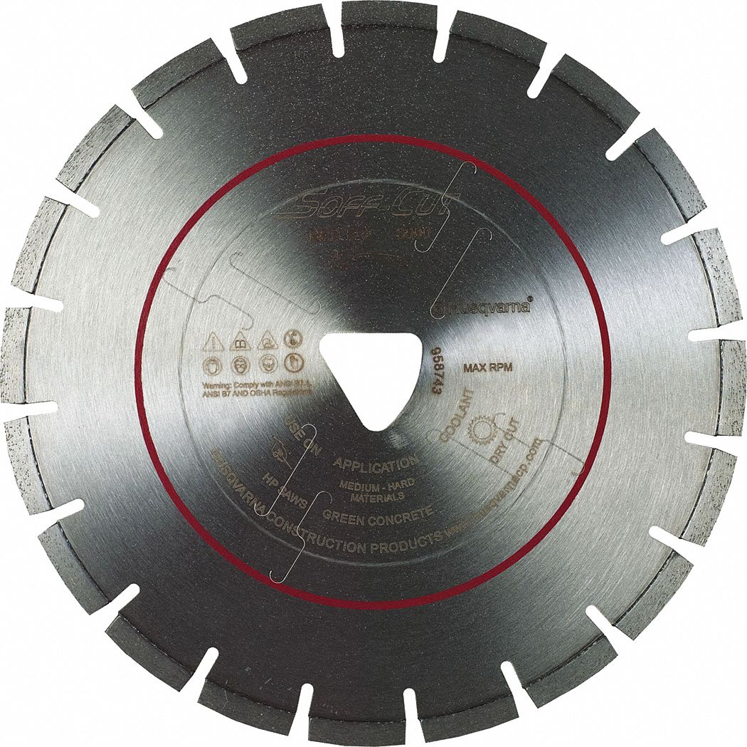 HUSQVARNA Soft Cut Saws, Diamond Saw Blade, Concrete Materials Cut, 14 in Blade Dia. 53DT58