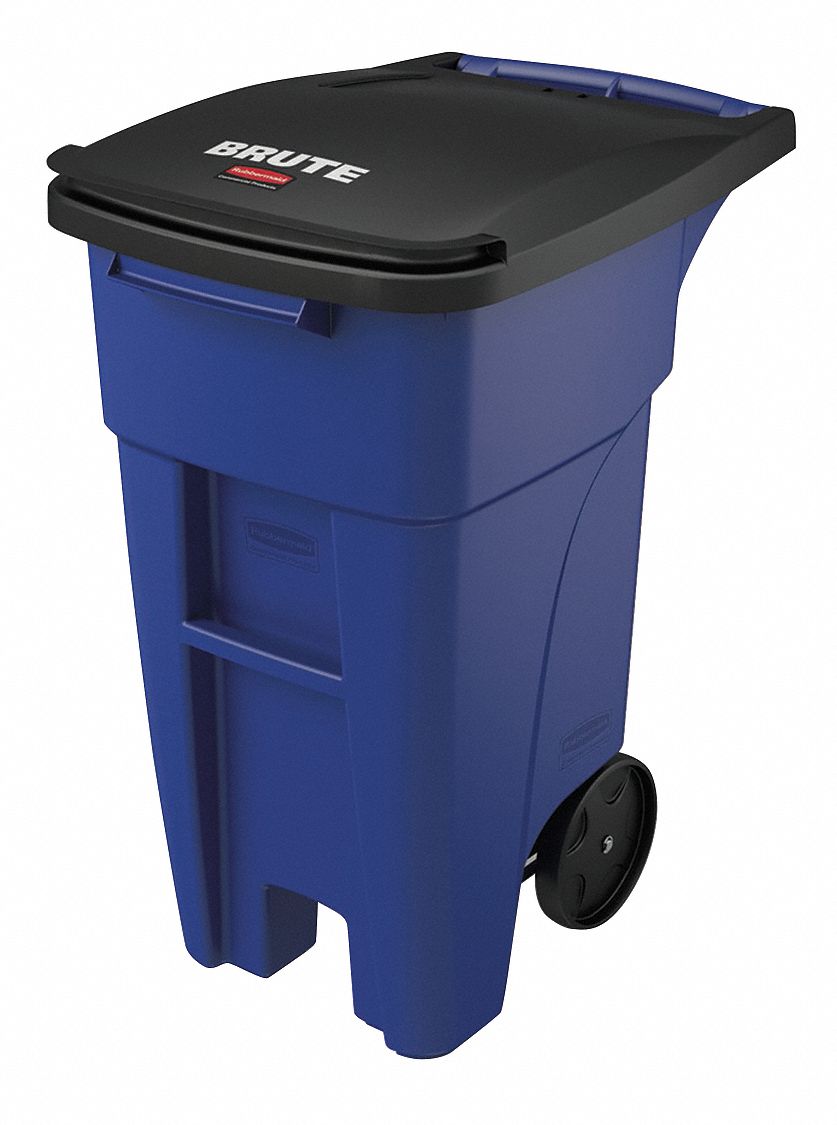RUBBERMAID COMMERCIAL PRODUCTS, BRUTE(R), Blue, Rollout Trash Can