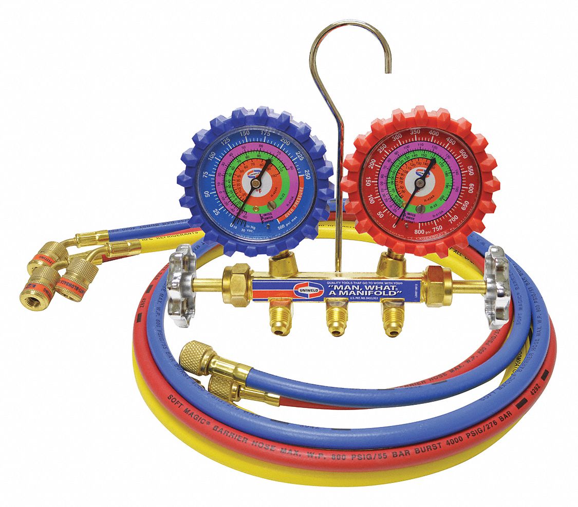 UNIWELD, Mechanical Manifold Gauge Set, 2 Valves, Mechanical Manifold