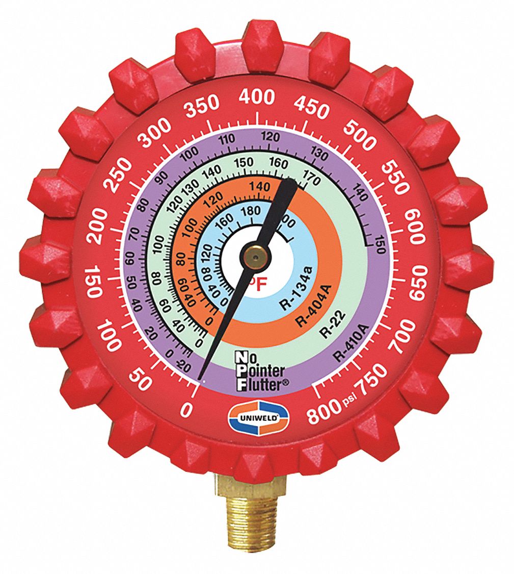 UNIWELD Refrigerant Gauge 1/8 in NPT Connection Size, 0° Angle, 0